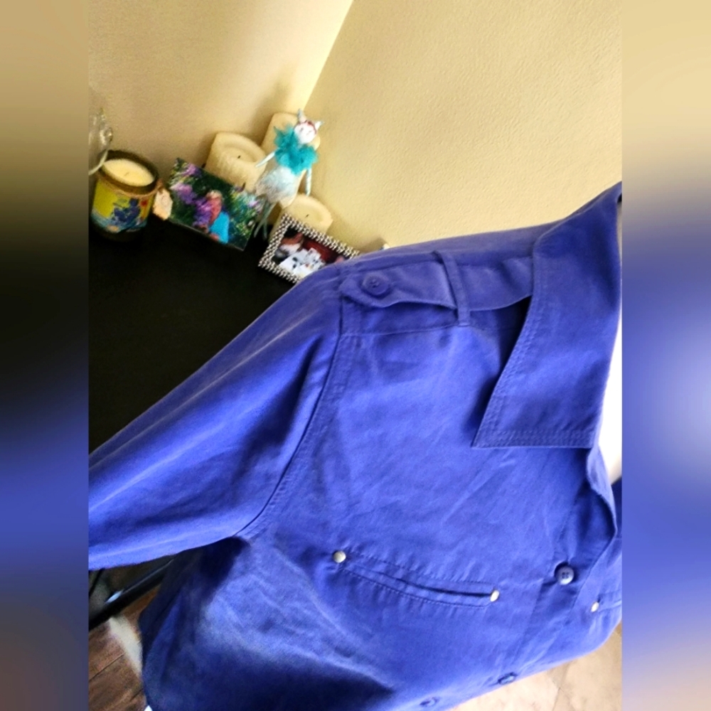 Chicos Suede Like Blue Button-Down - image 2